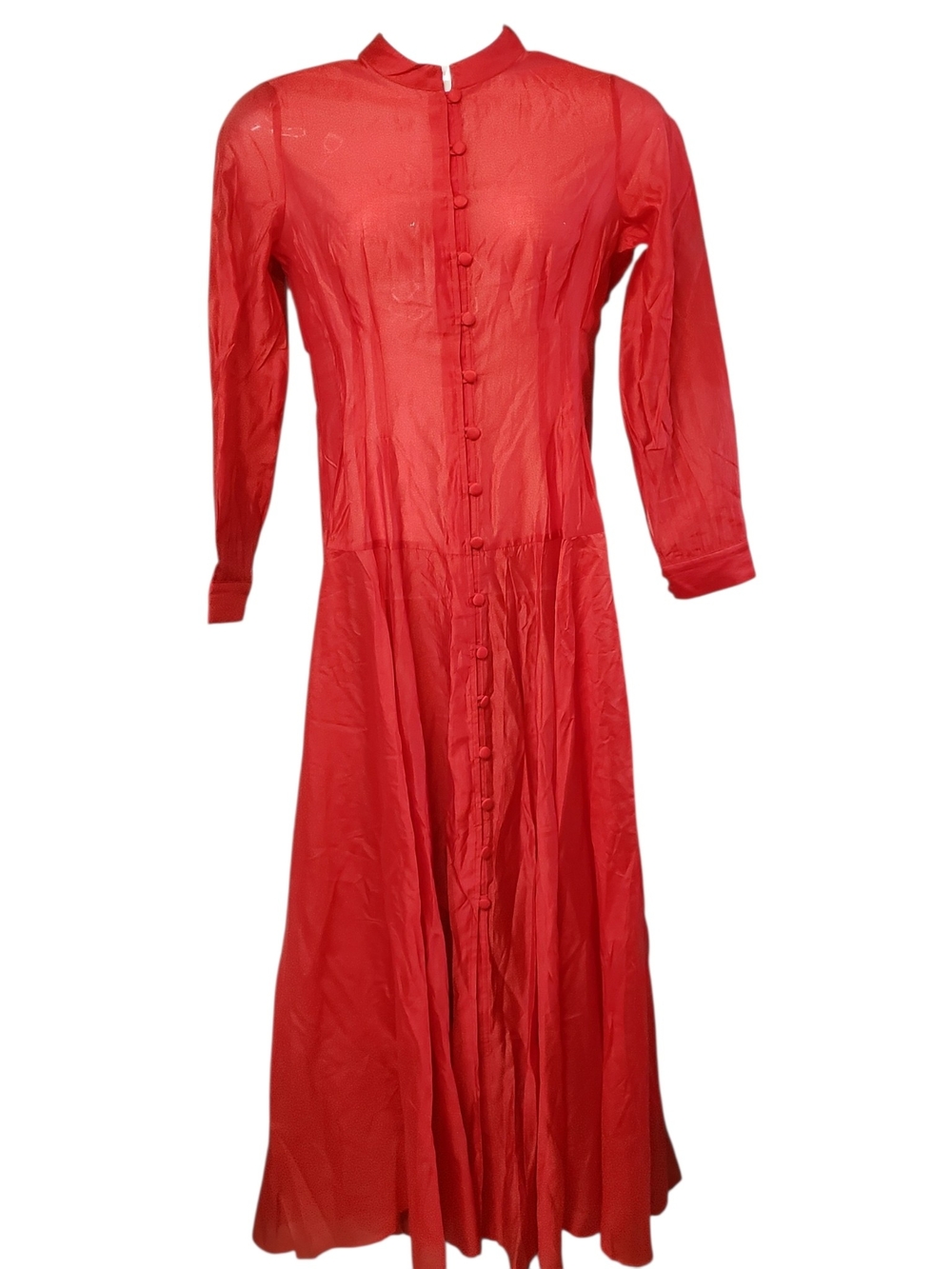 NWT Tuckernuck Women's Red Organza Long-Sleeve Button-Front Maxi Dress Size S